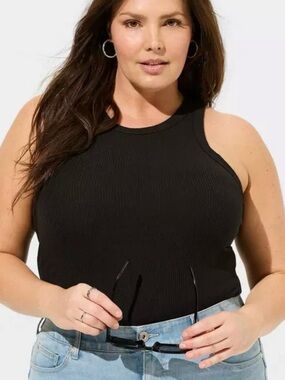 Torrid Supersoft Black Rib High Neck Tank Top